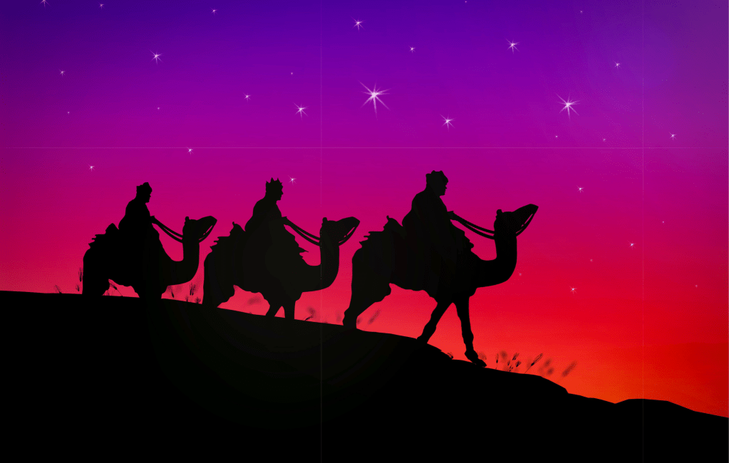 Wise Men of the East, traveling on camels